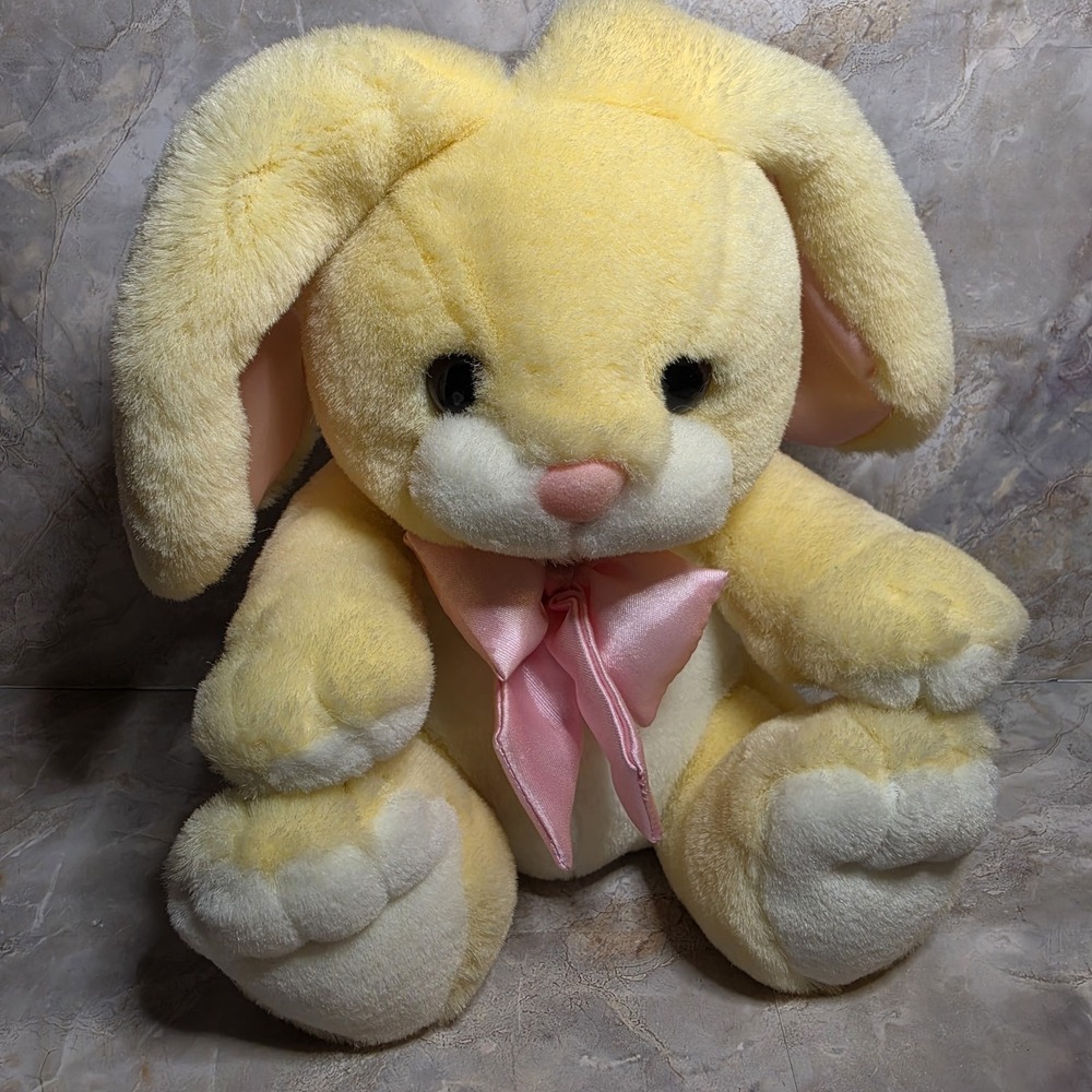 Commonwealth Plush Yellow Bunny 9" Vintage Pink Bow